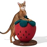 Picture of VETRESKA Strawberry Cat Scratching Post, Cute Cat Scratcher with Jute Rope, Vertical Cat Scratch Post for Indoor Cat and Kitten, Ring Paper Strawberry Leaves Attract Cats