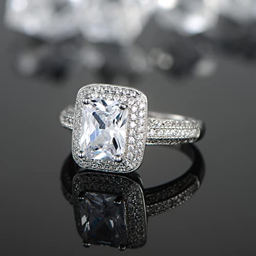 Gemsme 18K White Gold Plated Square Cubic Zirconia Promise Ring Halo Wedding Engagemen Ring for Women4