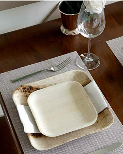 50-Piece Palm Leaf Plate Set: 25 Large & 25 Small Square Plates for Parties, Weddings, and Everyday Use