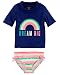 Carter's Girls' Short Sleeve Rash Guard Swimsuit Set (Baby/Toddler/Kid) (3T, Navy/Rainbow)
