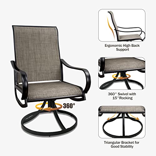 Meooem Patio Dining Set Of 7, Outdoor 6 High Back Swivel Rock Chairs With Arms And 63 Inch Rectangle Dining Table With 1.57" Umbrella Hole For Backyard Garden Bistro #TOP4
