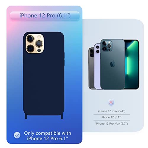Image of Compatible with iPhone 12 Pro Case with Lanyard Crossbody iPhone Case with Strap Adjustable Shockproof Drop Protection Silicone Phone Cover for iPhone 12 Pro 6.1'' Navy Blue