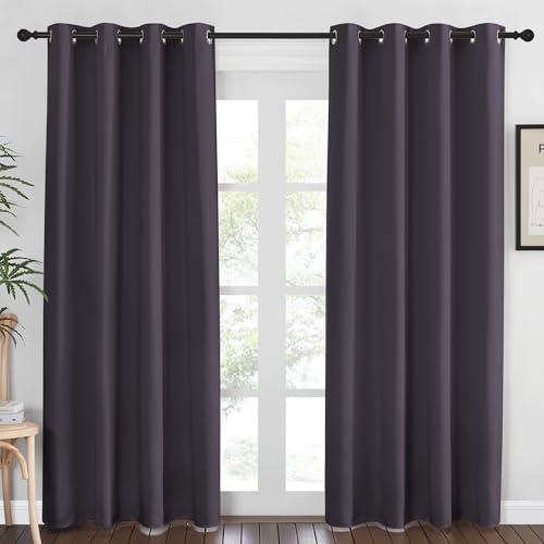 NICETOWN Blackout Curtains 84 Inch Length, Thermal Insulated Room Darkening Drapes Grommet Window Covering for Living Room Bedroom (W52 x L84 Inch, 1 Panel, Greyish Purple)