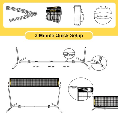 image for Furypiont 10 FT Mini Portable Tennis Net Equipment Set with Rubber Vol