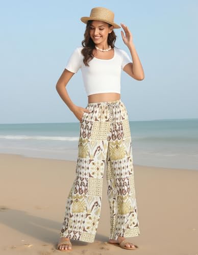 Palazzo Pants for Women with Pocket Mid Waisted Elastic Drawstring Baggy Casual Summer Boho Beach Vacation Pants 20254