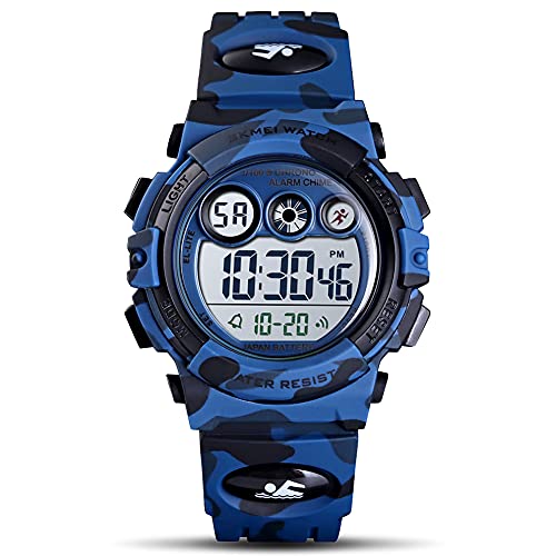 GOLDEN HOUR Watches for Kids Digital Sport Waterproof Boys Watch Outdoor 12/24 H Alarm EL Backlight Stopwatch Military Child Wristwatch Ages 5-15 (Camouflage Dark Blue)