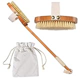 Body Brush for Dry Brushing Made of Bamboo and Boar Bristle with Detachable Long Handle Perfect for Dry Skin Brushing, Shower and Bath,Body an Essential for Cellulite Reduction, Skin Exfoliation