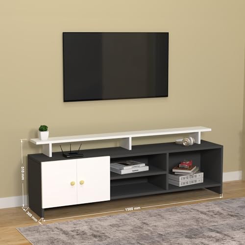 Image of TV Unit for Living Room | TV Cabinet & TV Stand | TV Table for Living Room | Modern Furniture for Home | Assembly-DIY | Color-Grey & White