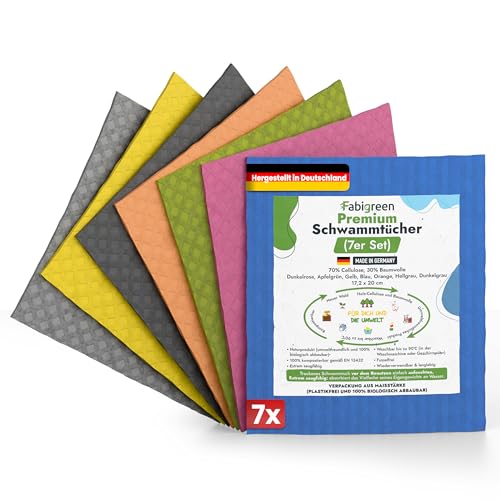 Fabigreen Putzlappen 7er Set – Nachhaltig reinigen ohne Mikroplastik | Wiederverwendbare Spültücher & biologisch abbaubare Spüllappen | kompostierbar, für alle Oberflächen geeignet | Farbig