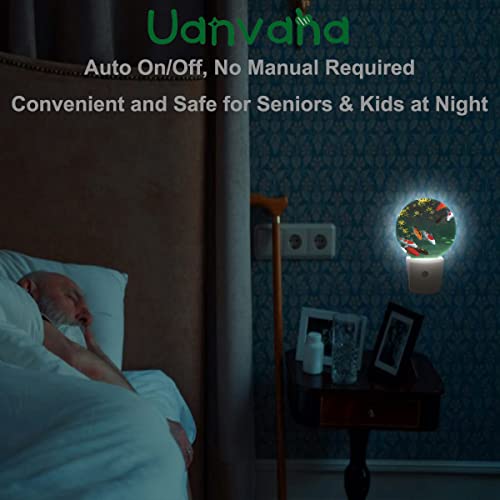 Image of Fancy Carps in Pond Night Lights Plug into Wall Golden Red Fishes Night Light Dusk to Dawn Sensor LED Lighting for Bedroom Bathroom Living Room, 0.5W Sleep Friendly