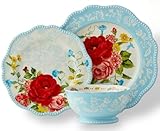 Pioneer Woman Sweet Rose 12-Piece Stoneware Dinnerware Set, Floral-Inspired Plates and Bowls for Everyday Use