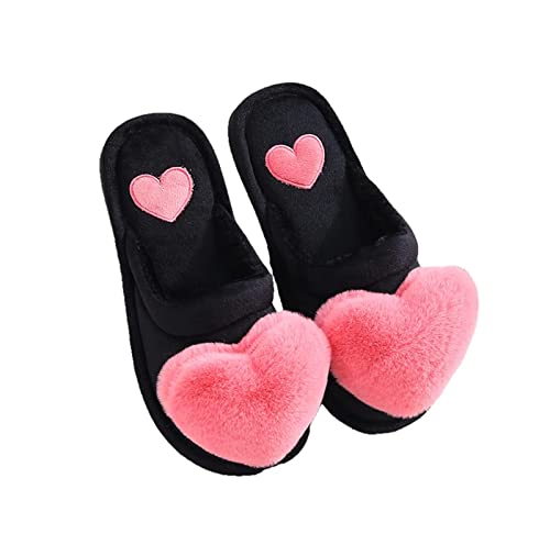Baumwolle Hausschuhe Herzförmige Frauen Warme Baumwolle Flache Schuhe Damen Winter Hausschuhe Weibliche Home Indoor Rutschfeste Schuhe Winterbaumwoll-Hausschuhe ( Color : Pink , Size : 38/39 EU ) Cover