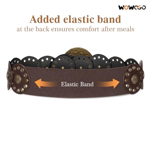 Western Boho Chunky Cowgirl Disc Belt for Women Circle Country Concho Big Wide Leather Elastic Waist Belts2