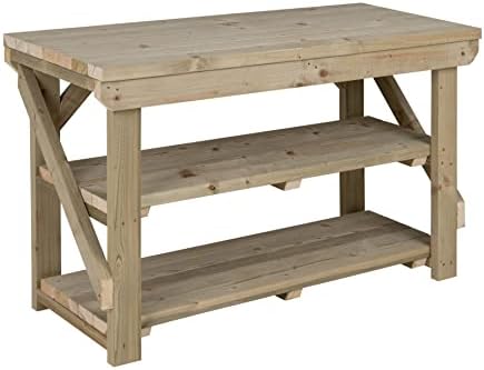 Workbench With Double Shelf Indoor/Outdoor - Pressure Treated - Heavy Duty - Handmade Garage Workshop Work Table (3ft)