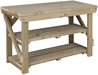 Workbench With Double Shelf Indoor/Outdoor - Pressure Treated - Heavy Duty - Handmade Garage Workshop Work Table (3ft)