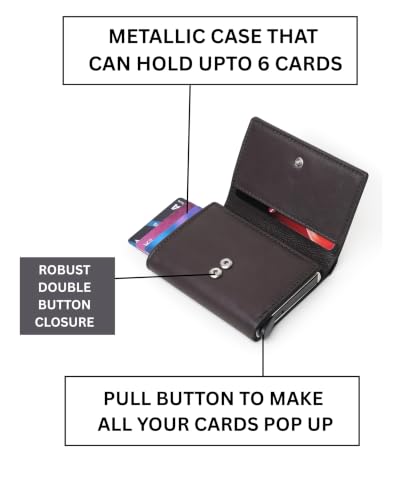 Image of BLACKTHORNE Men's RFID Blocking Leather Wallet | Slim Trifold Wallet with Pop-Up Metal Card Holder for 6 Cards | Extra Card Slots, Cash Compartment & Secure Button Closure Travel Wallet (Brown)