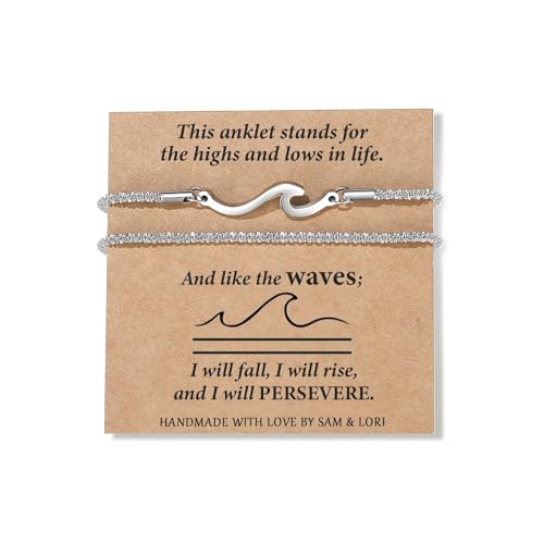 Tobilleras para Mujer Doble Capa Plata con Diseño de Olas y Cadena Clásica – Tobillera Mujer Acero Inoxidable Impermeable y Ajustable, Pulsera Tobillera Regalo Simbólico Positiva, Playa Regalos Mujer
