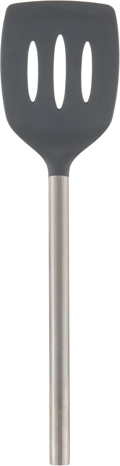 Tovolo Slotted Silicone Spatula Turner Slotted Stainless Steel Handle 10" Charcoal Gray Heat Resistant Non Toxic BPA Free Kitchen Utensil, Silicone