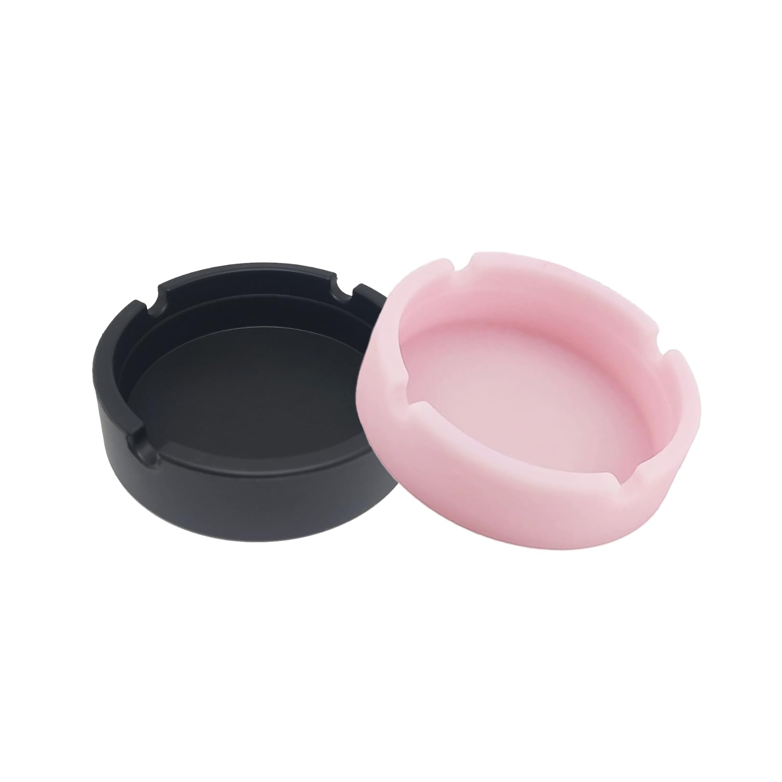 SOQKEEN2 Pack Silicone Ashtrays Nonstick Cool Portable Ashtrays for Inside Heat Resistant Won't Break Silicone Round Luminous Ash Tray Set for Home Office Restaurant or Outdoor (Black & Pink)