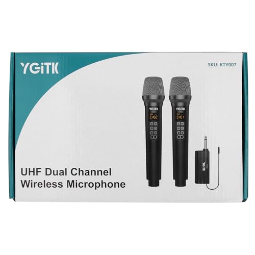 YGiTK Wireless Microphone, UHF Metal Dual Handheld Cordless Dynamic Mic System with Rechargeable Receiver 2X30 Channels Wireless Microphones System Echo Adjust 160ft Range for Singing, Wedding