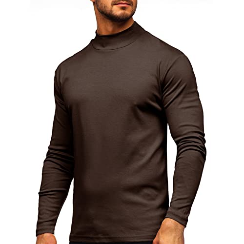 Rela Bota Mens Half Turtleneck Long Sleeve Pullover Basic Designed Undershirt Stretch Slim Fit Sweaters Dark Coffee