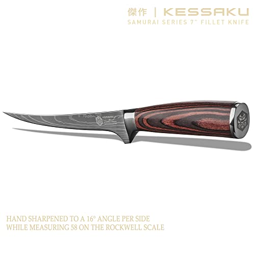 Kessaku Fillet Knife - 7 Inch - Samurai Series - Flexible - Razor Sharp - Forged 7Cr17Mov High Carbon Stainless Steel - Boning, Trimming, Skinning - Wood Handle With Blade Guard #TOP3