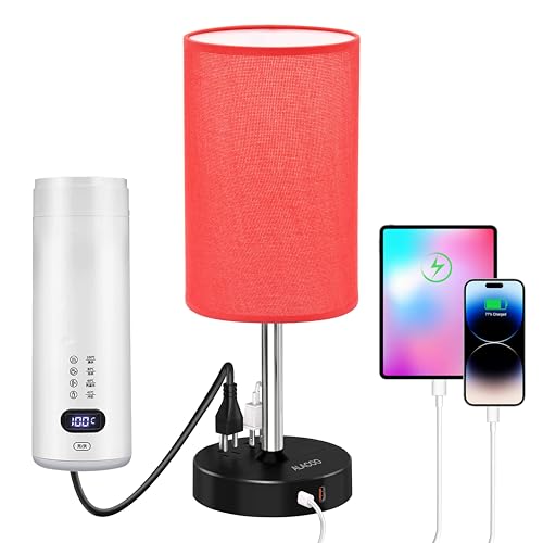 ALACOO 3-Way Touch Dimmable Bedside Lamp Bedroom Nightstand Black-Red