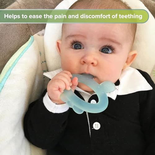 Image of Haakaa Silicone Baby Teether - Rabbit Ear Frozen Teething Toy for Babies 3-6 Months- Cold Teething Relief - BPA Free Silicone -Blue