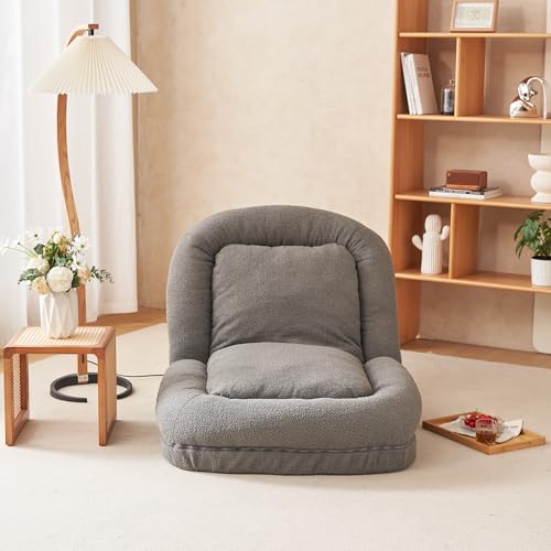 EASTALOLO Triple Fold Down Sofa Bed - Adjustable Floor Lounger Chair Indoor, Foldable Floor Sofa for Sitting & Sleeping, Multi-Position Recliner with Removable Pillows(Grey)