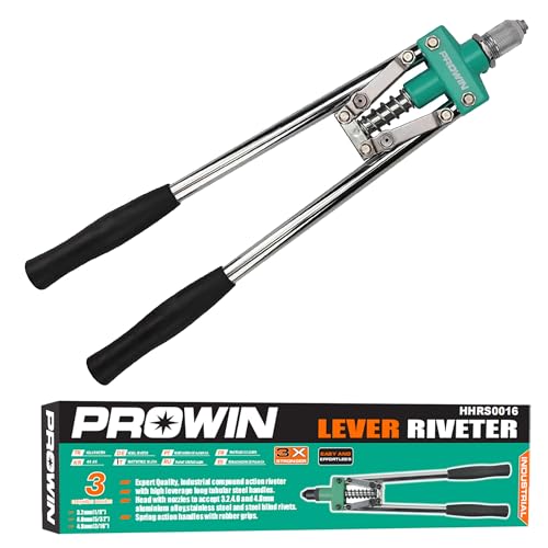 Pistolet à riveter robuste Prowin en acier avec buses interchangeables de 2,4 à 6,4 mm