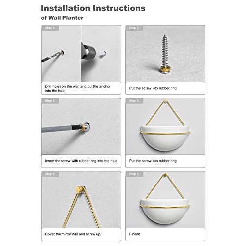 Mkono Ceramic Wall Planter Set Of 2 Hanging Planter With Metal Geometric Plant Hanger, Modern Wall Mounted Plant Pot For Succulent Air Plant Cactus Indoor Home Office Decor Gift Idea, Gold #TOP4