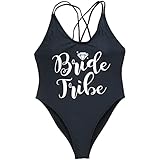 Women Bachelorette Party Bride Tribe One Piece Swimsuits Wedding Bridesmaid Black(Bride Tribe), Medium, m