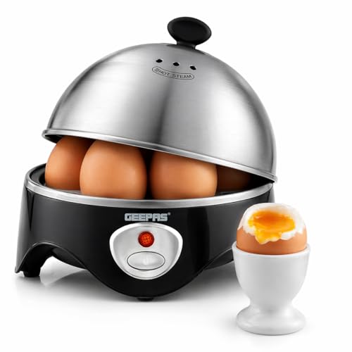 GEEPAS 2-in-1 Electric Egg Boiler & Omelette Maker Machine | Egg Cooker 7 Egg Capacity Measuring Cup with Egg Piercer | Auto Shut-Off End-of-Cycle Alert & Overheat Protection | Compact Design 360W