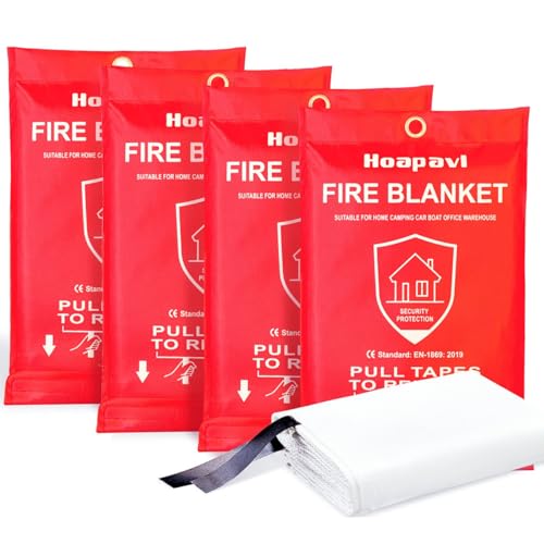 Image of 4 Pack Emergency Fire Blanket for Home, Kitchen, Car and Warehouse. 40 inch x 40 inch Fire Safety Blanket Extinguisher, Fiberglass Flame-Resistant