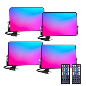 LED Flood Light 400W Equiv, 40W RGB Outdoor Color Changing Stage floodlights with Remote, IP66 Landscape Floor Spotlights, Uplighting Indoor Uplights for Events Party, Timer-DIY Color, 4 Pack