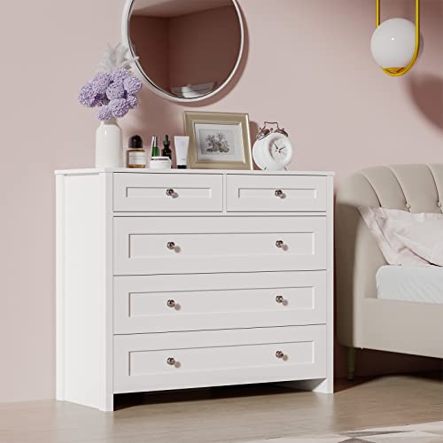 Sunsgrove Dresser For Bedroom With 5 Drawers White Chest Of Drawers Storage Drawer Organizer For Closet, Nursey, Living Room #TOP2