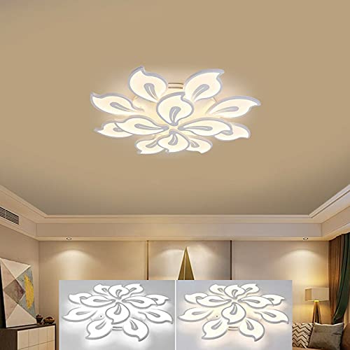 Plafonnier Gradable Moderne En Acrylique Avec Télécommande Lustre En Forme De Fleur Plafonnier LED Lampe De Plafond Forme De Lotus Design Moderne Pour Salon Chambre Couloir Balcon Escalier (9 têtes) Cover