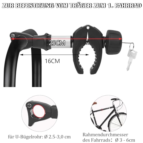 Sorlpv Rahmenhalter für Fahrradträger 25CM Länge, Universal Kurze Fahrradrahmenhalter Abschließbare, Alu Rahmenhalter für U-Bügelrohr: Ø 2,5-3cm, für Rahmendurchmesser des Fahrrads: Ø 3-6cm