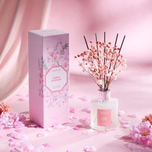 Image of Airkeep Reed Diffuser Set, 3.38 fl oz (100 ml) - Cherry Blossom Oil Diffusers with 8 Reed Sticks, Home Fragrance Reed Diffuser for Bathroom Shelf Decor