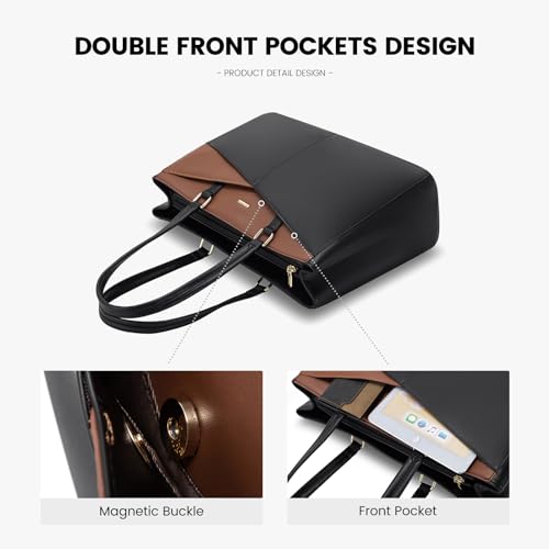 Image of LOVEVOOK Laptop Tote Bag for Women, Office Work Bag Briefcase fit for 15.6 inch Laptop, Large Capacity Teacher Computer Bag Handbag Black /Brown