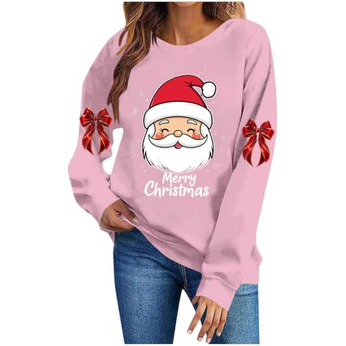 YNCSZEC Women Christmas Sweatshirt Casual Loose Long Sleeve Graphic Pullover Xmas Crewneck Clothing Pink womens christmas sweat shirt S - image 3