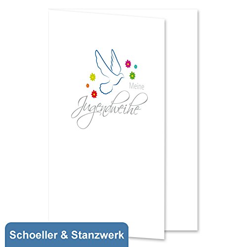 10 Stück Grußkarten/Einladungskarten/Danksagungskarten zur Jugendweihe mit buntem Druck - inklusive 10 Umschlägen - Schoeller & Stanzwerk