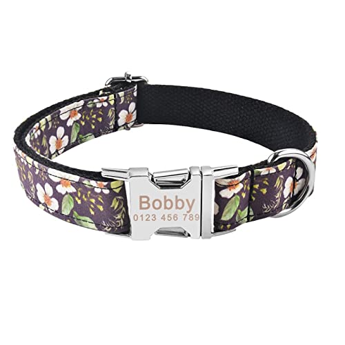 Collar De Perro Grabado Personalizado Nylon Ajustable Unisex Collar De Perro De Moda Personalizado Pequeño Cachorro Grande Etiqueta De Mascota Collar De Perro,Azul Marino,XS Cover