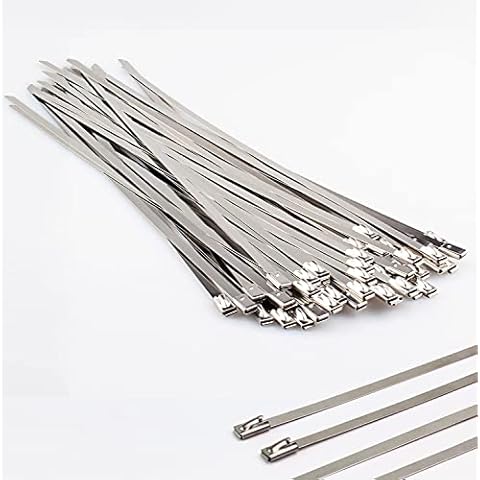LUBAN Metal zip ties 10 inch, heavy duty 304 stainless steel zip cable ties, self-locking strap Ties (50 Pcs) Cover