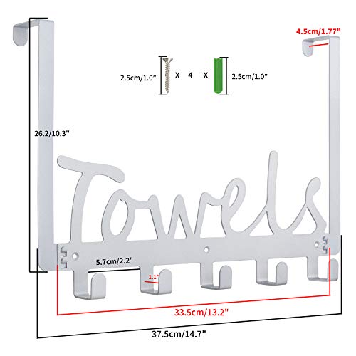Towel Holder Bath Over The Door 5 Hooks Organizer Rack Heavy-Duty Organizer for Towel, Robe, Coat, Bag - Thumbnail 2