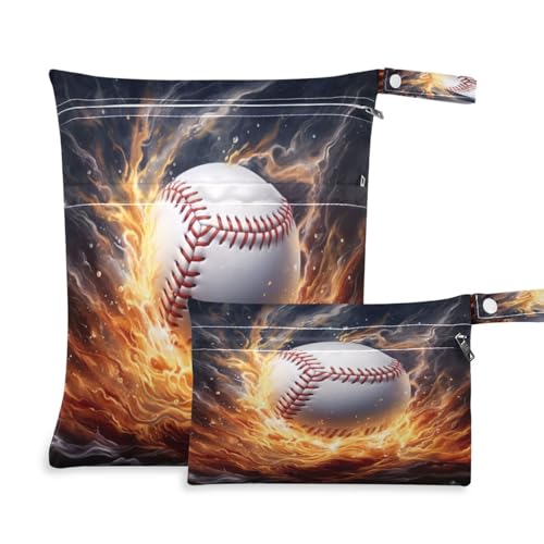 ATTX Baseball Water Fire Wet Dry Bags 2-Pack - Reusable Cloth Diaper Storage for Travel, Beach & Gym | Multi-Use Waterproof Bags for Swimsuits, Baby Clothes, Sports Gear#298