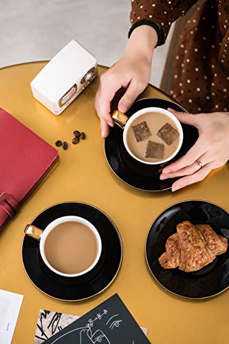 image for MADAM MARBLE Set of 6 (8.5 oz) Cups and Saucers with gold trim and gif