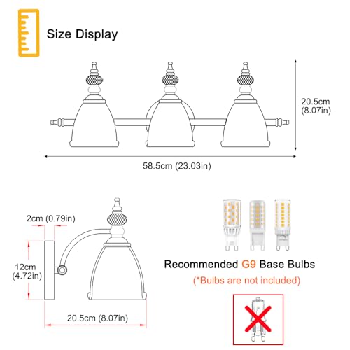 Image of Brushed Nickel Vanity Light, Antique Bathroom Vanity Light Over Mirror, 3 Light Lighting Fixture with Flower Glass Shade, Farmhouse Sconces Wall Lighting for Hallway Living Room Bedroom