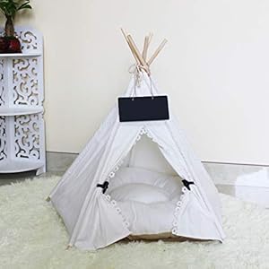 Penck Pet Teepee Dog & Cat Bed - Portable Dog Tents & Pet Houses with Thick Cushion & Blackboard, 24 Inch Tall, for Pets Up to 15lbs Penck Pet Teepee Dog Cat Bed Portable Dog Tents Pet Houses with Thick Cushion Blackboard 24 Inch Tall for Pets Up to 15lbs