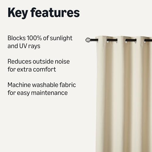 Image of Amazon Basics 100% Blackout Curtains with Grommets, Blocks Sunlight, Reduces Outside Noise, Machine Washable, 52 x 96 Inches, Beige, 2 Panels